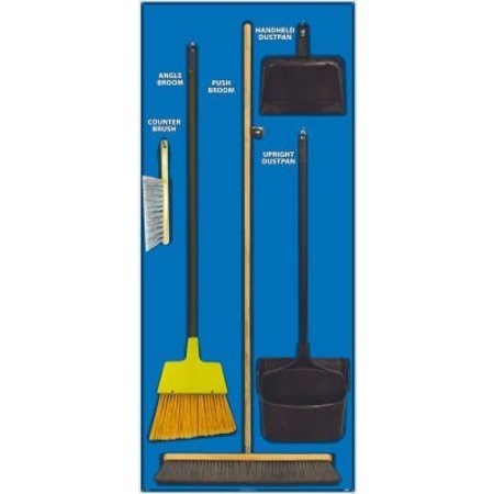 NMC National Marker Janitorial Shadow Board Combo Kit, Blue on Black, Industrial Grade Aluminum- SBK101AL